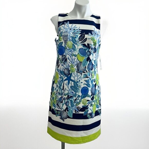 Eliza J Shift Nautical shell Dress size 6 blue green Coast NWT - Picture 1 of 12